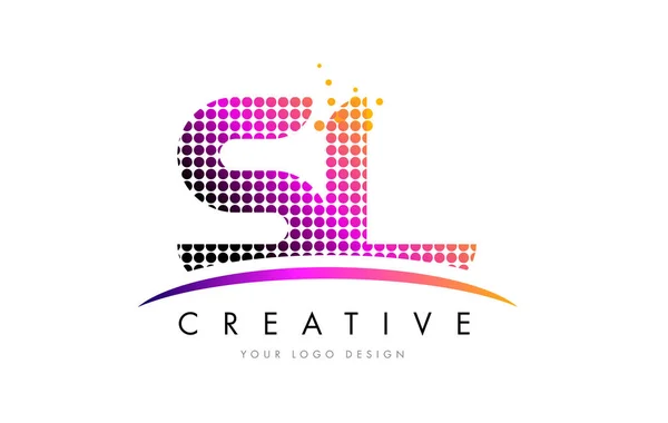Projektowanie Logo SL S L list z karmazynowym kropki i pociągnięcie pędzla — Wektor stockowy