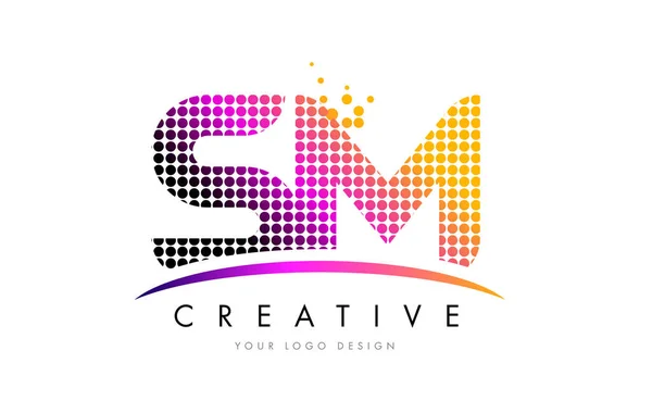 Σχεδιασμός λογότυπου γράμμα M S SM με ματζέντα τελείες και Swoosh — Διανυσματικό Αρχείο