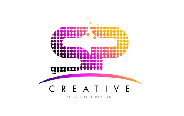 SP S P Lettre Logo Design avec points magenta et swoosh — Image vectorielle