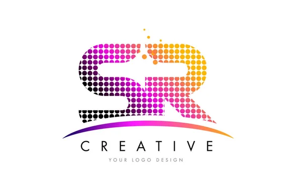 Projektowanie Logo SR S R list z karmazynowym kropki i pociągnięcie pędzla — Wektor stockowy