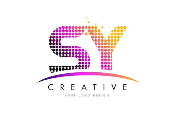 SY S Y Letter Logo Design with Magenta Dots and Swoosh — Stock Vector