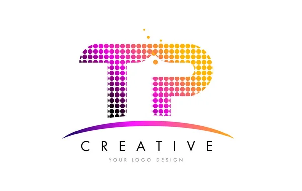 Diseño de Logo TP T P Letter con Puntos Magenta y Swoosh — Vector de stock