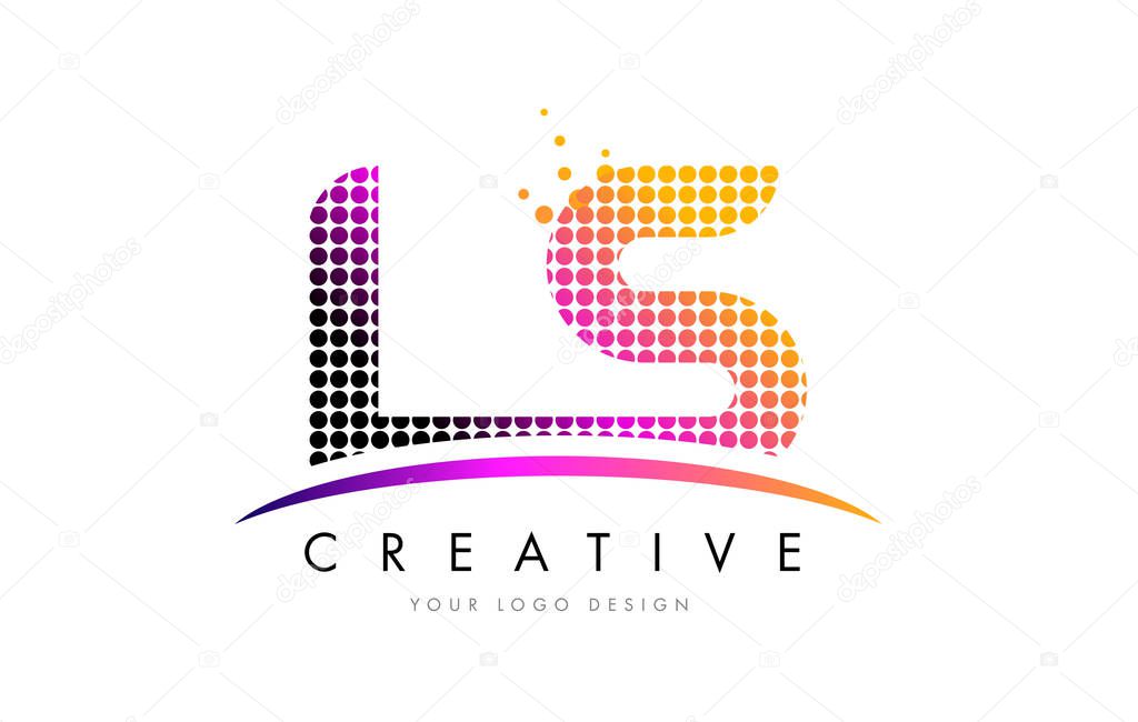 LS L S Dots Letter Logo Design with Magenta Bubble Circles and Swoosh