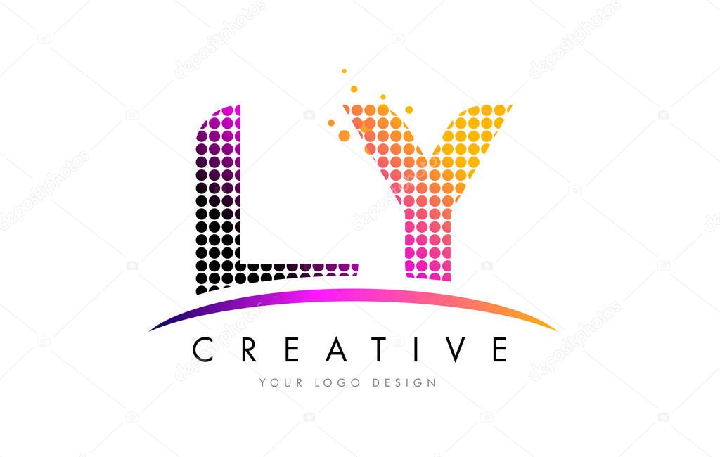 LY L Y Dots Letter Logo Design with Magenta Bubble Circles and Swoosh
