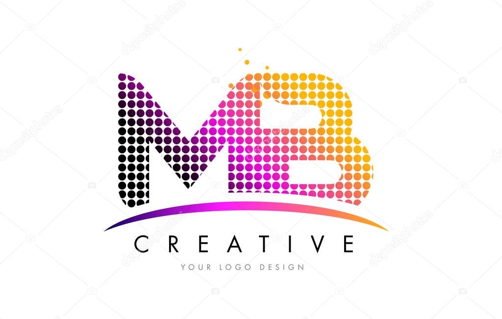 MB M B Letter Logo Design with Magenta Dots and Swoosh