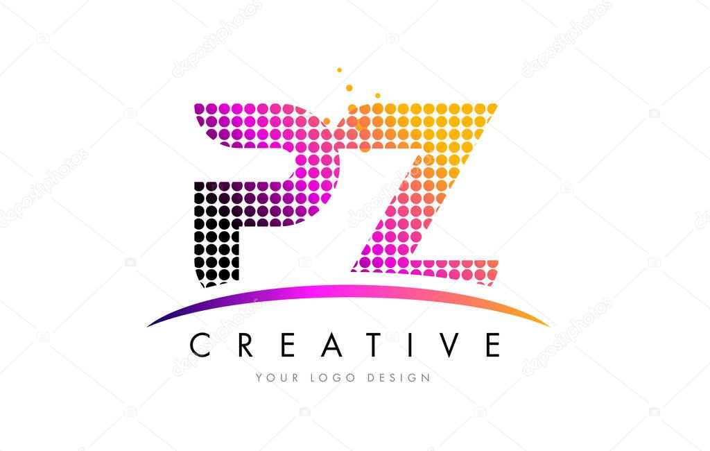 PZ P Z Dots Letter Logo Design with Magenta Bubble Circles and Swoosh