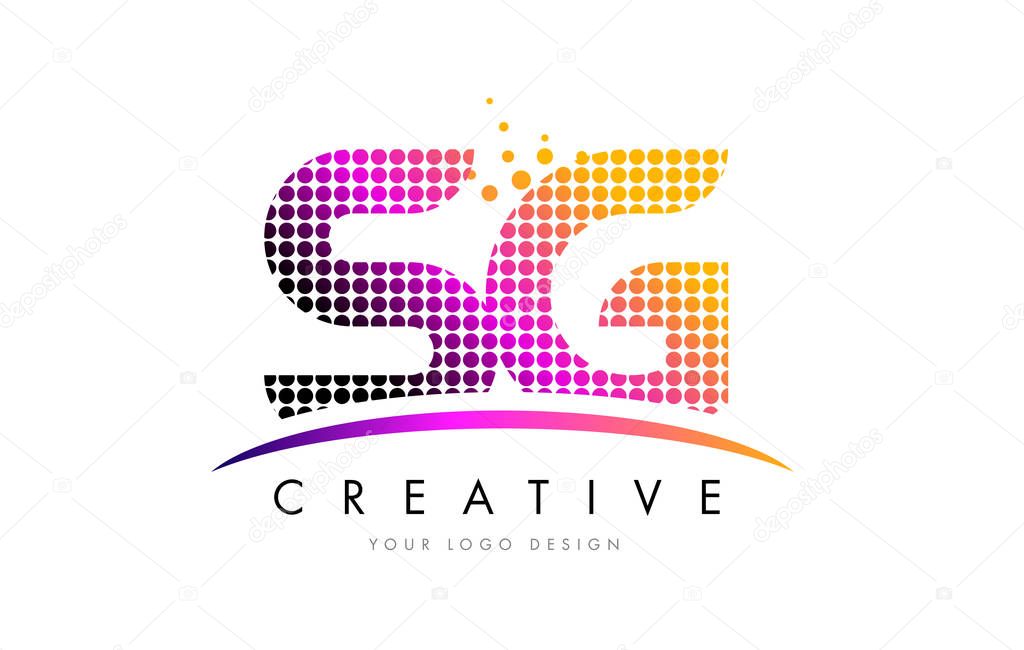 SG S G Dots Letter Logo Design with Magenta Bubble Circles and Swoosh