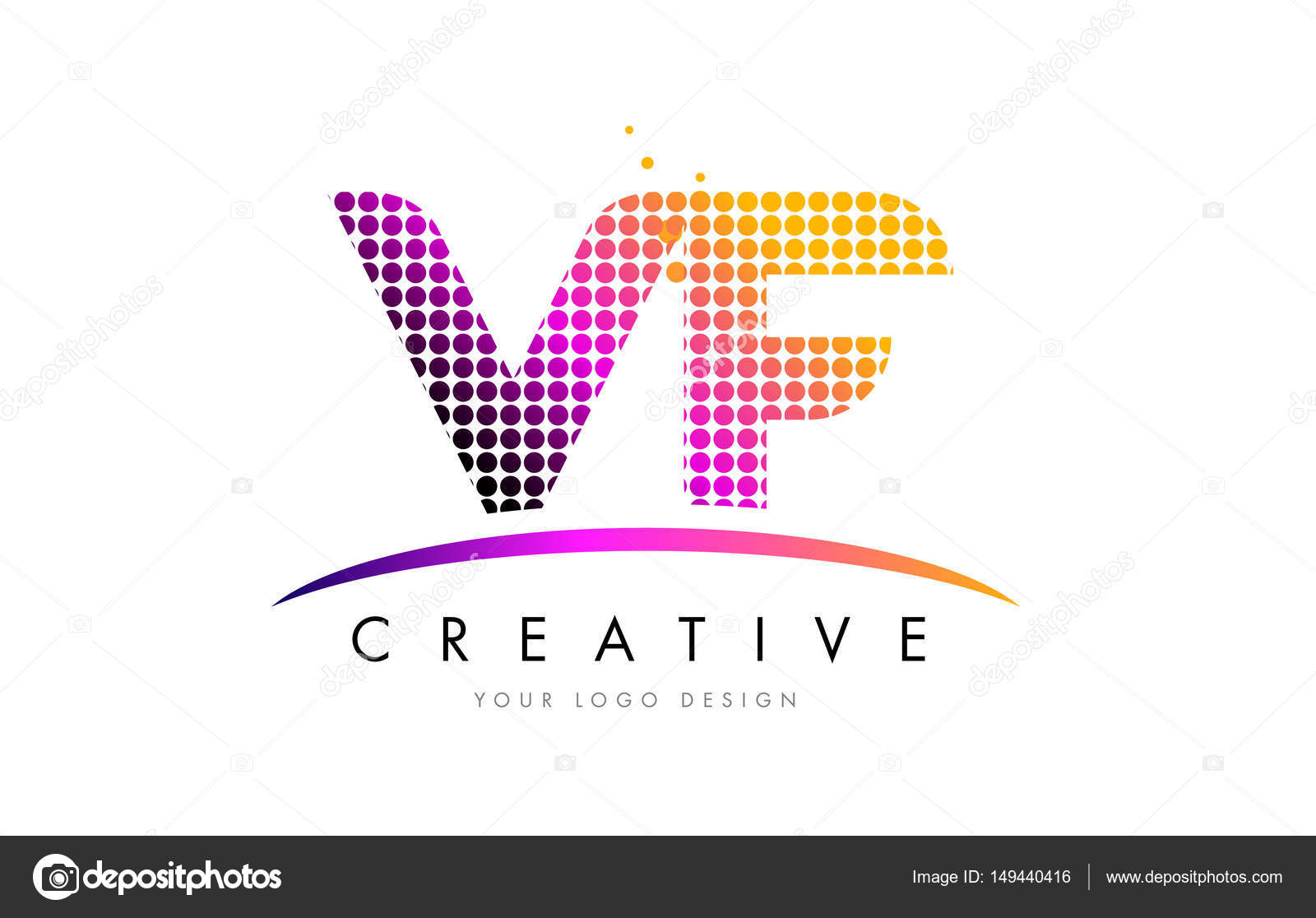 Vf V F Letter Logo Design With Magenta Dots And Swoosh Vector Image By C Twindesigner Vector Stock