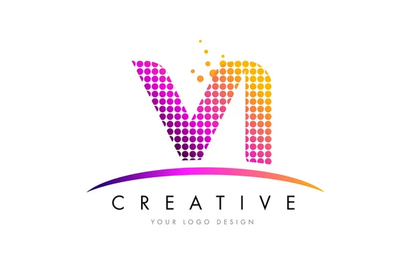 VI V I Carta Logo Diseño con puntos Magenta y Swoosh — Vector de stock
