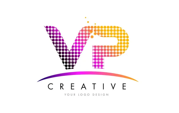 VP V P Letter Logo Design with Magenta Dots and Swoosh — Stock Vector