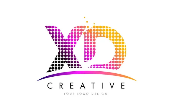 XD X D Letter Logo Design with Magenta Dots and Swoosh — Stock Vector