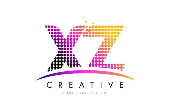 XZ X Z Letter Logo Design with Magenta Dots and Swoosh — Stock Vector