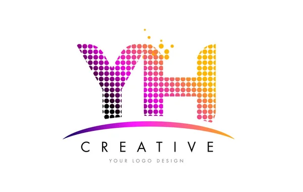 YH Y H Letter Logo Design with Magenta Dots and Swoosh — Stock Vector