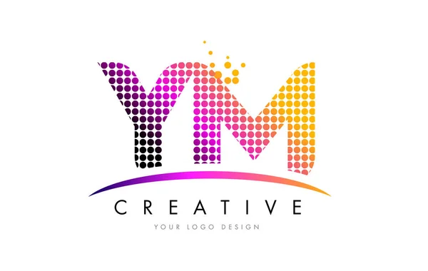 YM Y M Lettre Logo Design avec points magenta et swoosh — Image vectorielle
