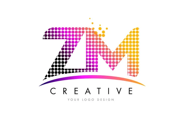 ZM Z M Letter Logo Design with Magenta Dots and Swoosh — Stock Vector