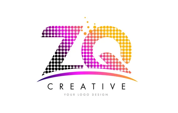 ZQ Z Q Letter Logo Design with Magenta Dots and Swoosh — Stock Vector