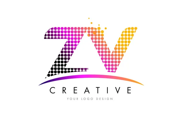 ZV Z V Letter Logo Design with Magenta Dots and Swoosh — Stock Vector