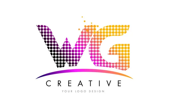 Diseño del logotipo de la letra WG W G con puntos magenta y swoosh — Vector de stock