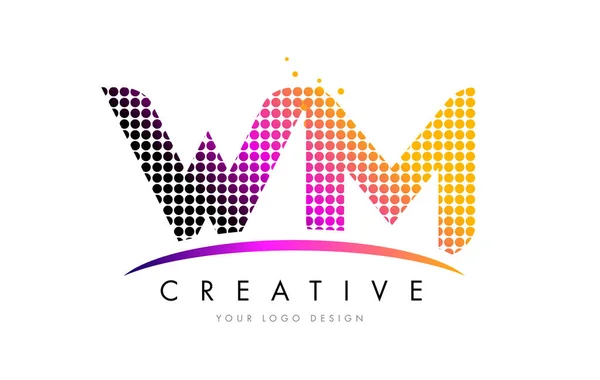 Projektowanie Logo WM W literę M z karmazynowym kropki i pociągnięcie pędzla — Wektor stockowy