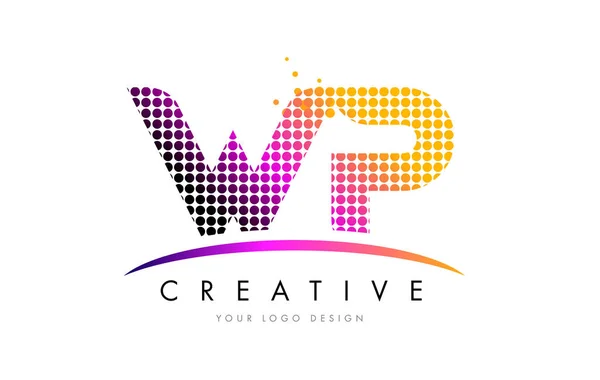 Дизайн логотипу WP W P лист з Magenta точок і галочка — стоковий вектор