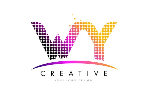 WY W Y Letter Logo Design with Magenta Dots and Swoosh — Stock Vector