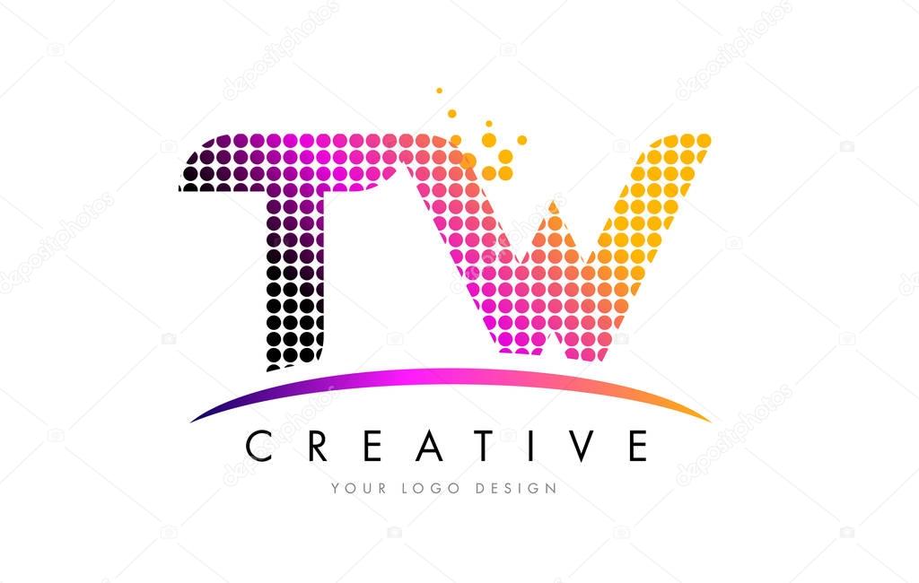 TW T W Dots Letter Logo Design with Magenta Bubble Circles and Swoosh