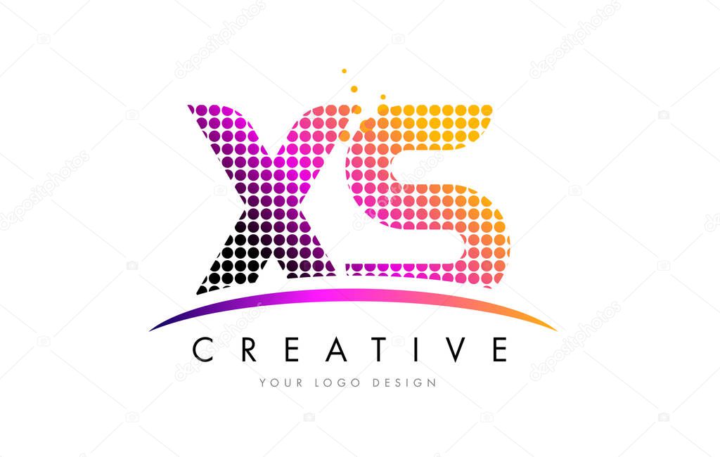 XS X S Dots Letter Logo Design with Magenta Bubble Circles and Swoosh