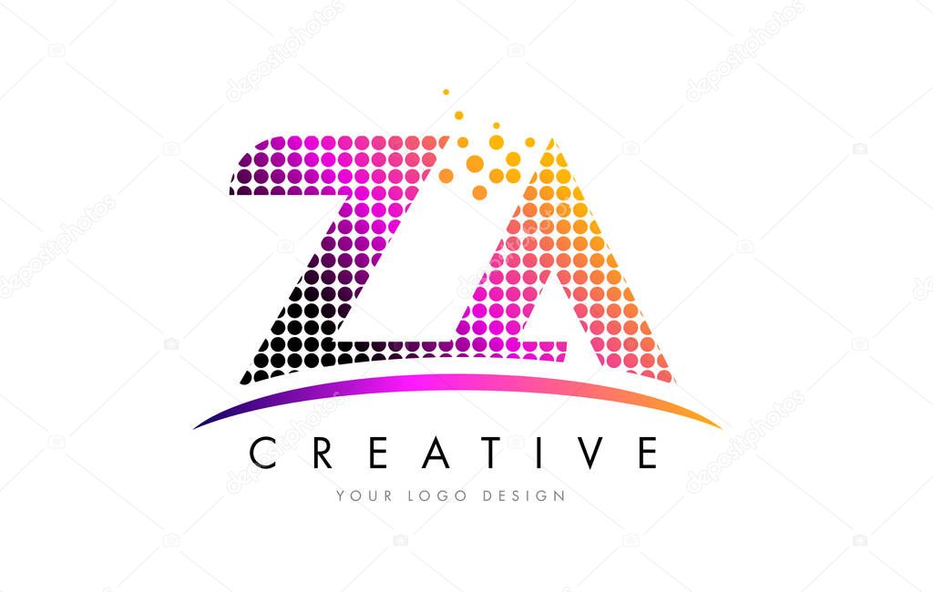 ZA Z A Dots Letter Logo Design with Magenta Bubble Circles and Swoosh