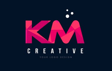 Mor düşük Poli pembe üçgen kavramı logolu km K M harfi 