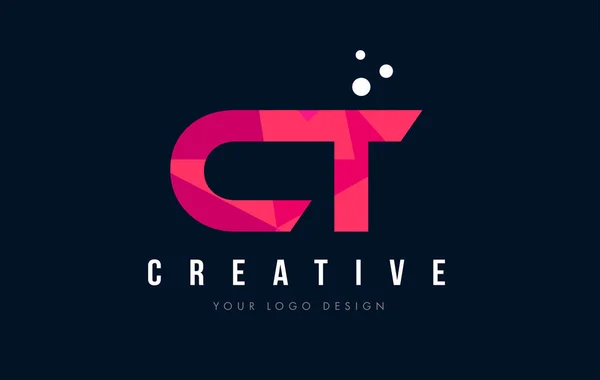 CT C T brief Logo met paarse lage Poly roze driehoeken Concept — Stockvector