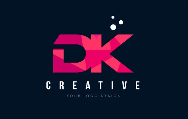 DK D K Letra Logo con Purple Low Poly Pink Triangles Concepto — Vector de stock
