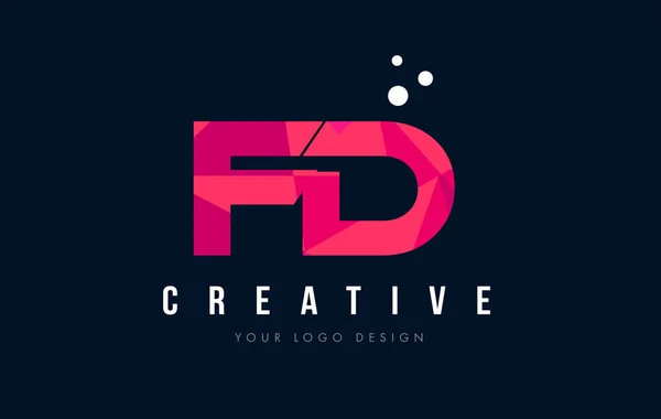 FD F D Letra Logo con Purple Low Poly Pink Triangles Concepto — Vector de stock