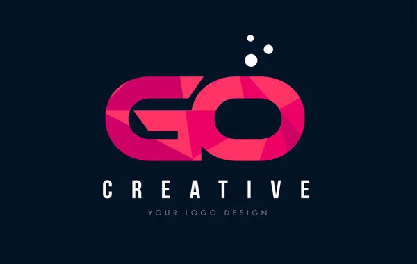 Przejdź G O list Logo z koncepcją trójkątów różowy fioletowy Low Poly — Wektor stockowy