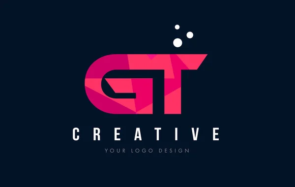 Gt G T list Logo z koncepcją trójkątów różowy fioletowy Low Poly — Wektor stockowy