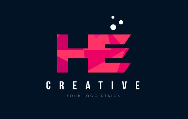 He H E dopis Logo s konceptem růžové trojúhelníky fialové Low Poly — Stockový vektor
