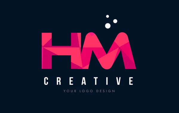 HM H M Letter Logo with Purple Low Poly Pink Triangles Concept — Stock Vector