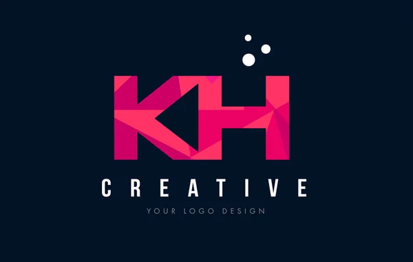 KH K H list Logo z koncepcją trójkątów różowy fioletowy Low Poly — Wektor stockowy