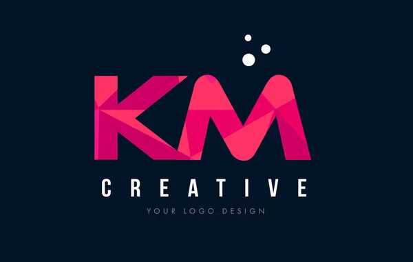 Literę M K km Logo z koncepcją trójkątów różowy fioletowy Low Poly — Wektor stockowy