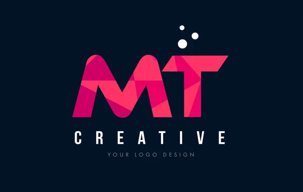 MT M T list Logo z koncepcją trójkątów różowy fioletowy Low Poly — Wektor stockowy