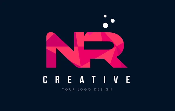 Logo nr N R list z koncepcją trójkątów różowy fioletowy Low Poly — Wektor stockowy