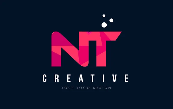 NT N T list Logo z koncepcją trójkątów różowy fioletowy Low Poly — Wektor stockowy