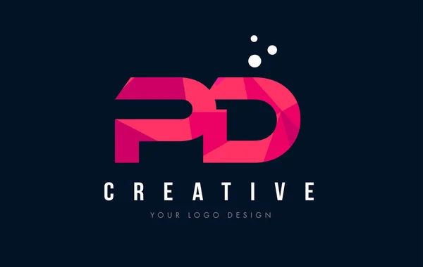 Pd P D brief Logo met paarse lage Poly roze driehoeken Concept — Stockvector