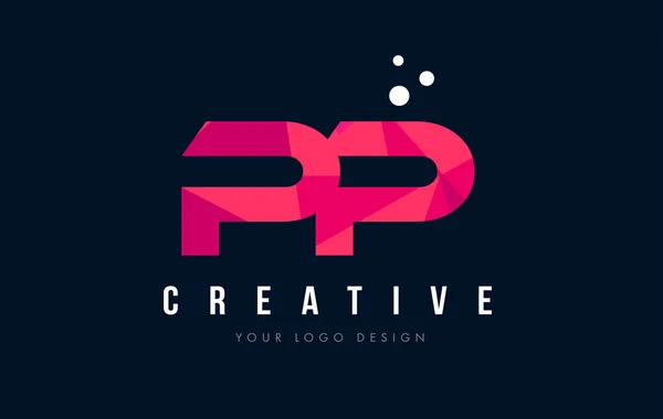 PP P brief Logo met paarse lage Poly roze driehoeken Concept — Stockvector