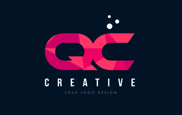 QC Q C list Logo z koncepcją trójkątów różowy fioletowy Low Poly — Wektor stockowy