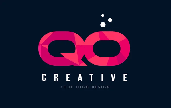 QO Q O list Logo z koncepcją trójkątów różowy fioletowy Low Poly — Wektor stockowy