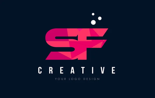 SF S F list Logo z koncepcją trójkątów różowy fioletowy Low Poly — Wektor stockowy
