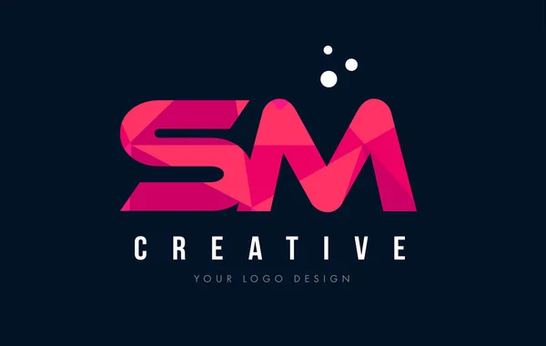 SM S M list Logo z koncepcją trójkątów różowy fioletowy Low Poly — Wektor stockowy