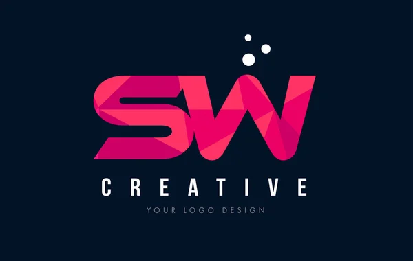 SW S W list Logo z koncepcją trójkątów różowy fioletowy Low Poly — Wektor stockowy