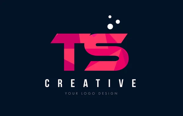 TS T S list Logo z koncepcją trójkątów różowy fioletowy Low Poly — Wektor stockowy