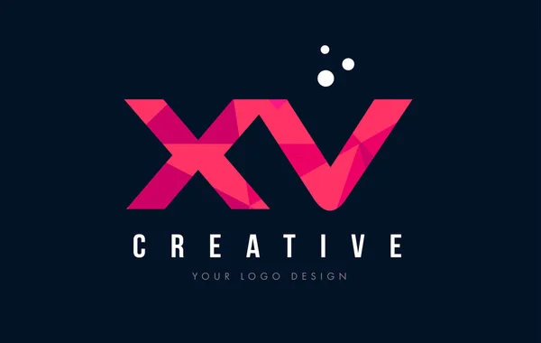 XV X V brief Logo met paarse lage Poly roze driehoeken Concept — Stockvector